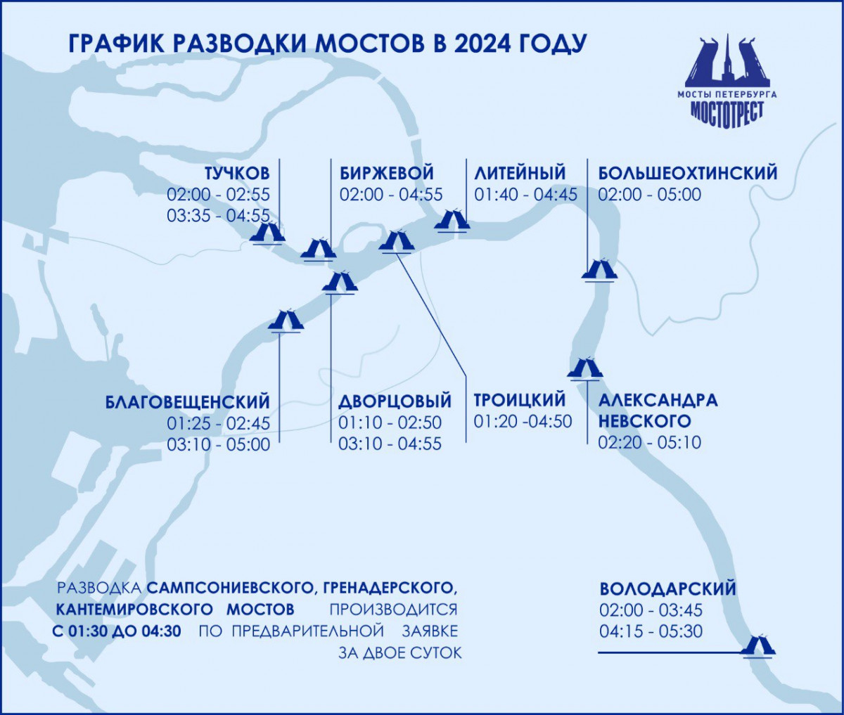 Расписание разводки мостов в Петербурге 2024
